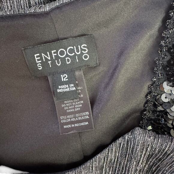 Enfocus Studio Metallic Silver Black Sequin Sleeveless Knee Length Sheath Dress - Picture 7 of 8